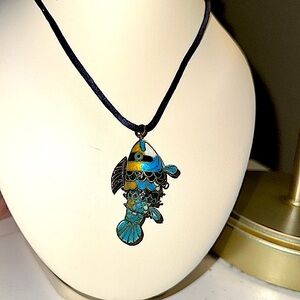 Vintage Enamel Articulated Wiggle Fish Pendanent on a Necklace